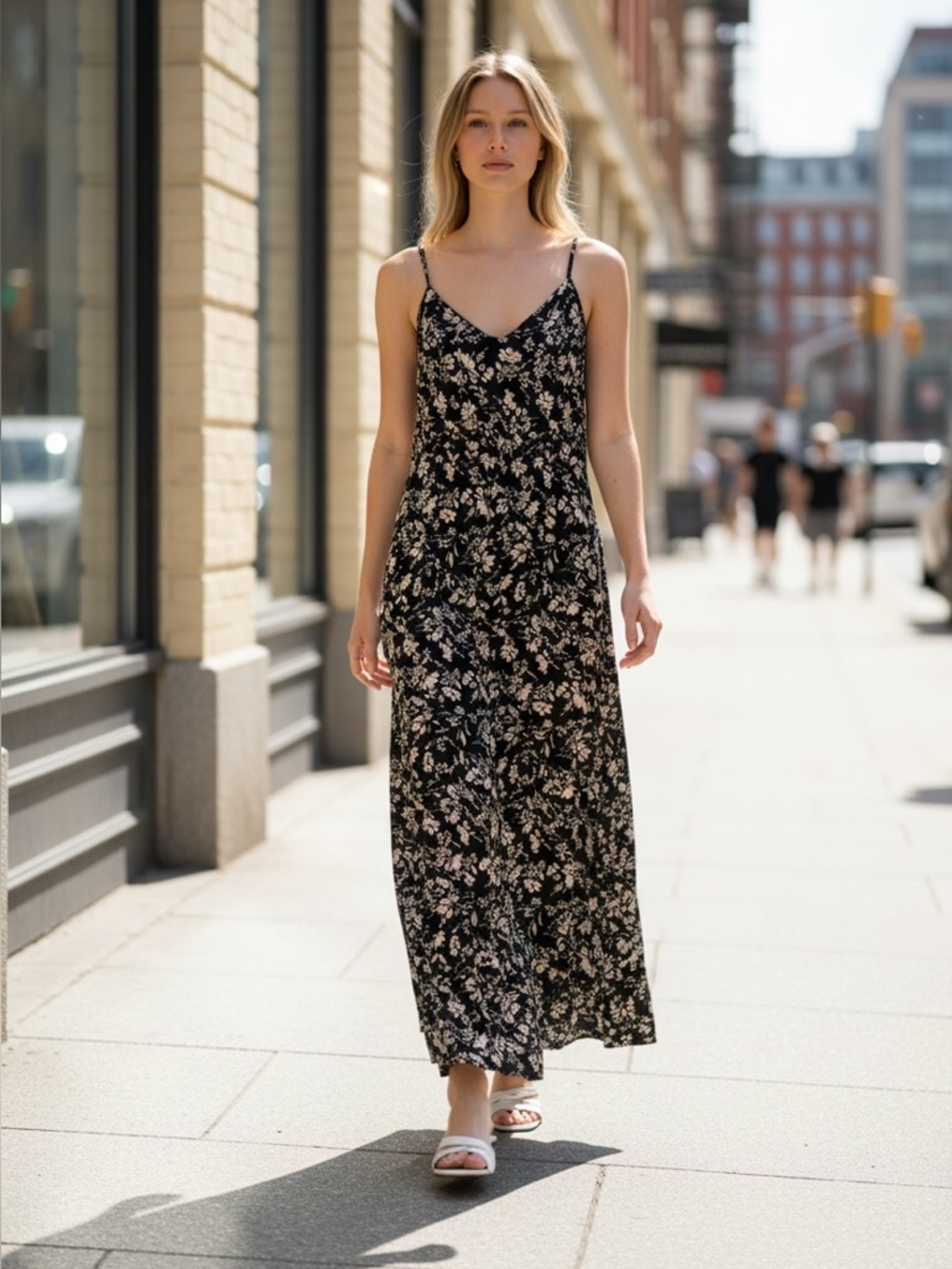 Forever 21 Black Floral Spaghetti-Strap Maxi Dress with White Bloom
